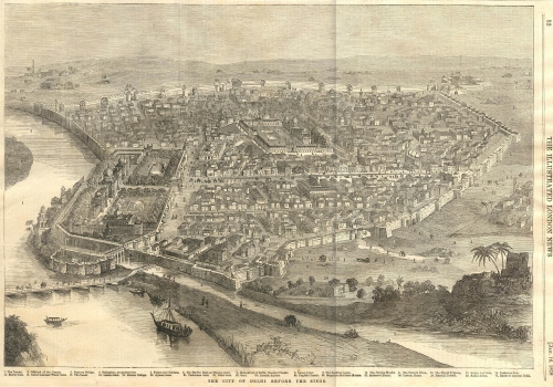 An illustrated map of Old Delhi from 1858